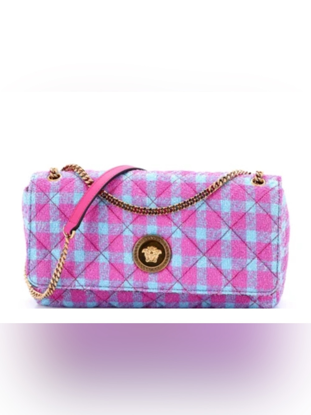 Versace authentic Medusa Icon Chain Flap Bag Quilted Tweed East West NWOT